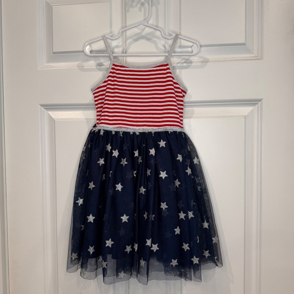 Zunie Girls Patriotic Stars and Stripes Tulle Dress Size 6 Red White Blue